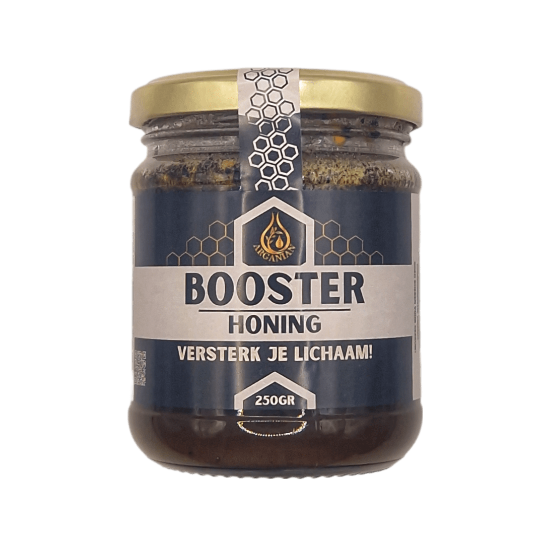 Booster Honing met kwalitatieve bijenproducten, zoals propolis, stuifmeelkorrels, palmpollen, koninginnegelei(Royal Jelly) en ginseng.